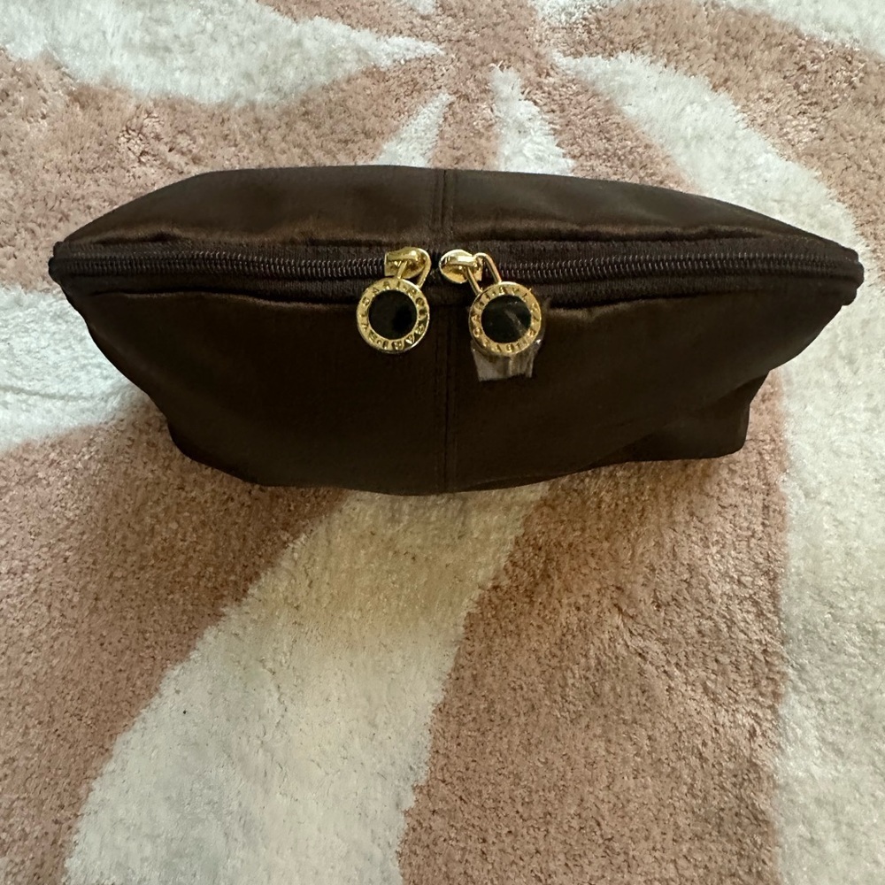 Chic Brown Cosmetic Bag with Gold Accents